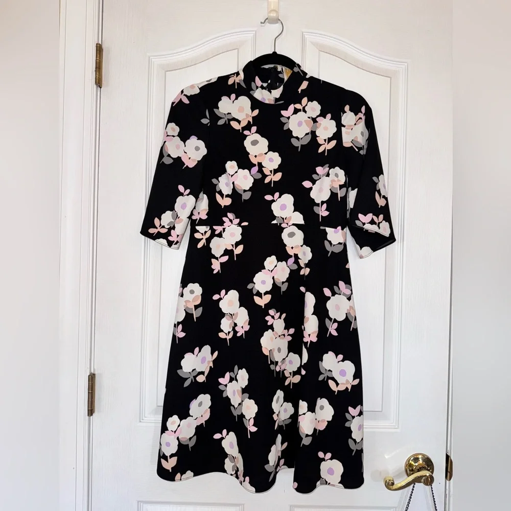 Kate Spade Posy Floral Swing Dress Black and White Size 0